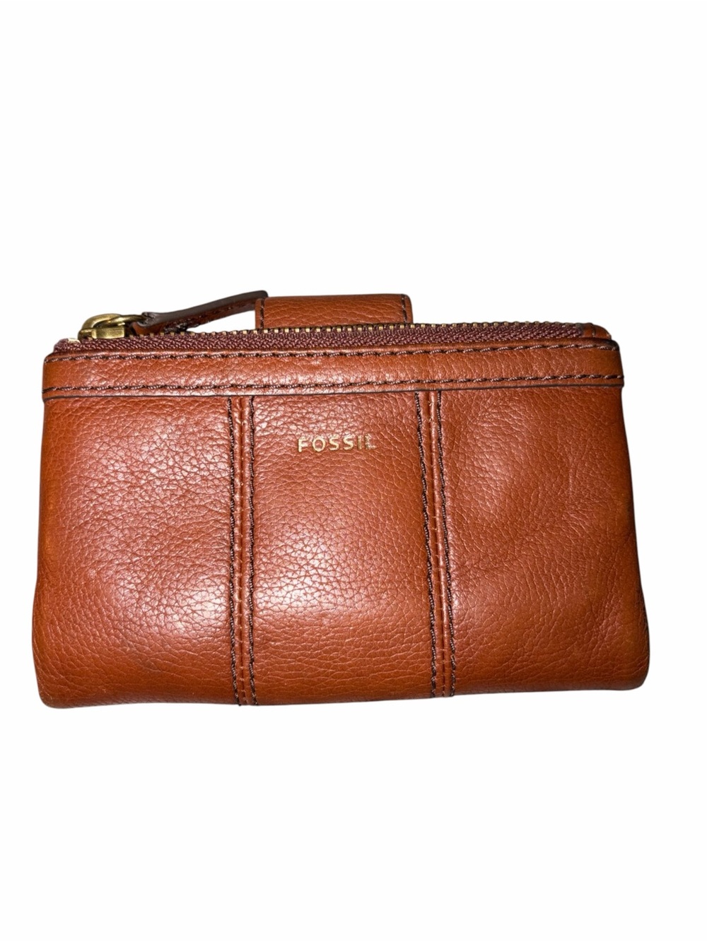EUC Vintage Fossil Brown Cognac Leather Zip Bifold Wallet Card Holder Classic